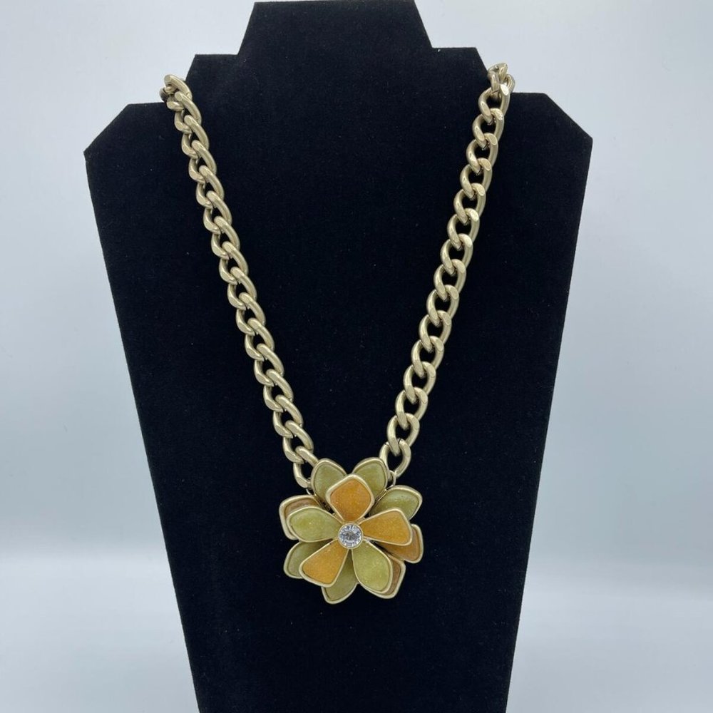 Large Flower Green and Orange Necklace